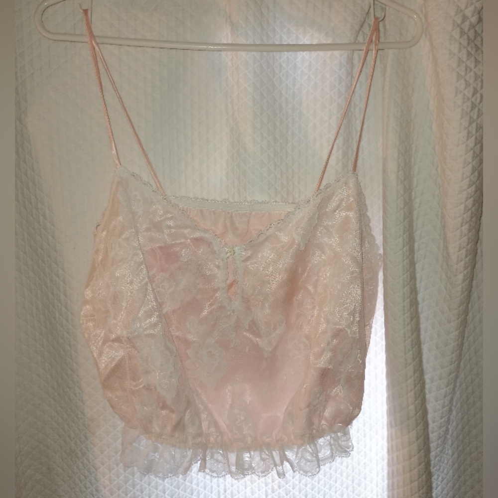 Vintage Delicate Peach Cream Floral Lace Set Size Large (Cami & Panties)